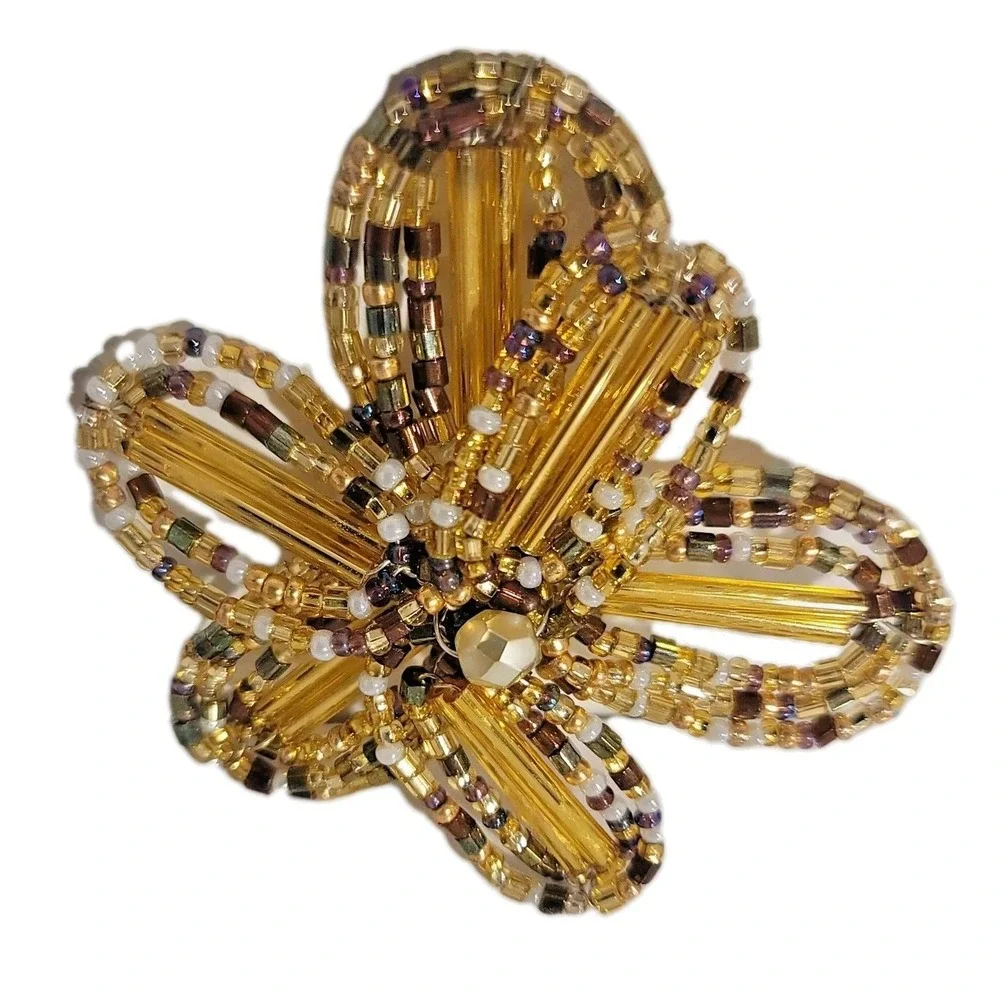 Joan Rivers Beaded Flower Brooch Gold Tone Glass‎ Multicolor Statement Jewelry